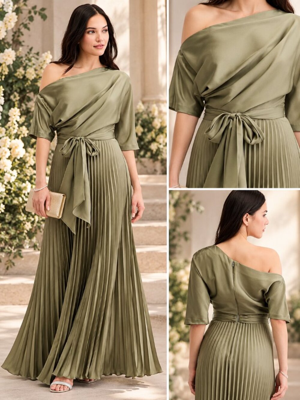 Betsy & Adam Moss One Shoulder Pleated Formal Gown Size 14 NWT